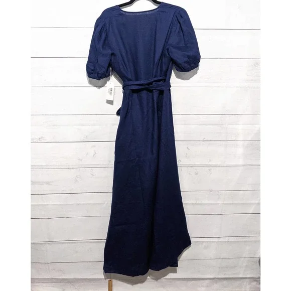 NWT Reformation Weiss Linen Wrap Midi Dress Danube Blue Women's Size XL - Picture 7 of 11
